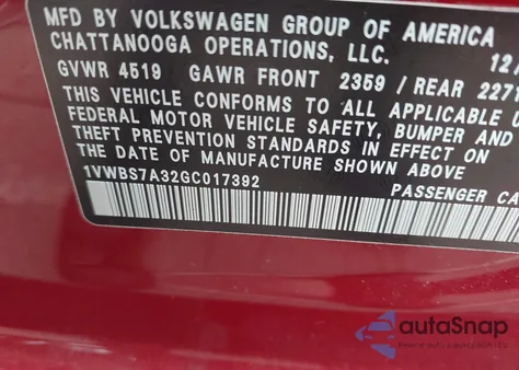 2016 Volkswagen Passat 1.8T Se из США, поврежденный, VIN 1VWBS7A32GC017392